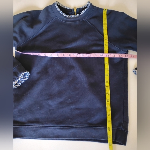 J.Crew Cotton Sweatshirt Micro Ruffle Neck Classic Navy Blue Gingham Size Small - Picture 12 of 13